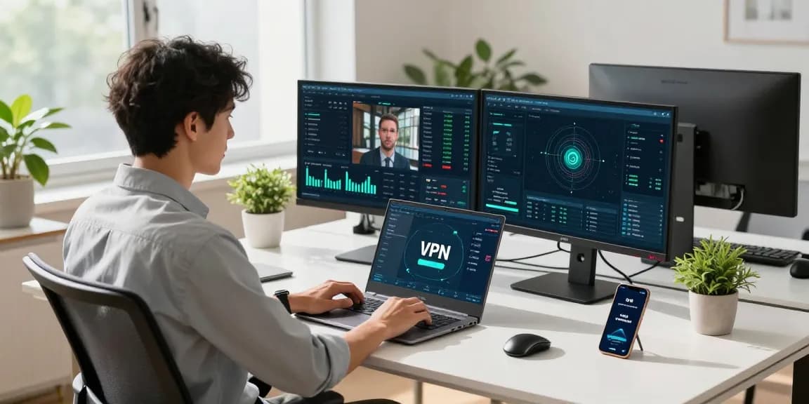 快连 VPN 在現代科技工作空間中展示，確保高速連接和生產力。