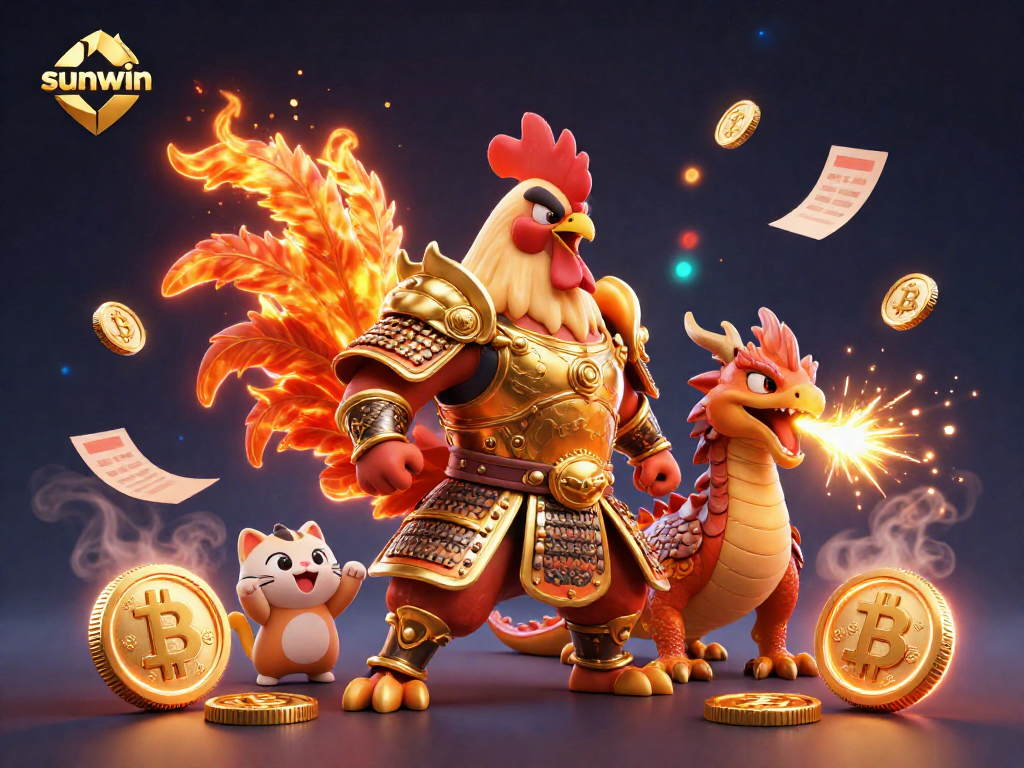 Experience thrilling moments with sunwin in this vibrant 3D illustration showcasing a fighting cock character.