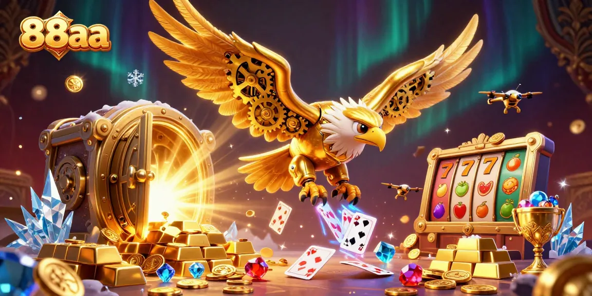 Experience exciting wins at 88aa with a golden eagle amidst vibrant slot elements.