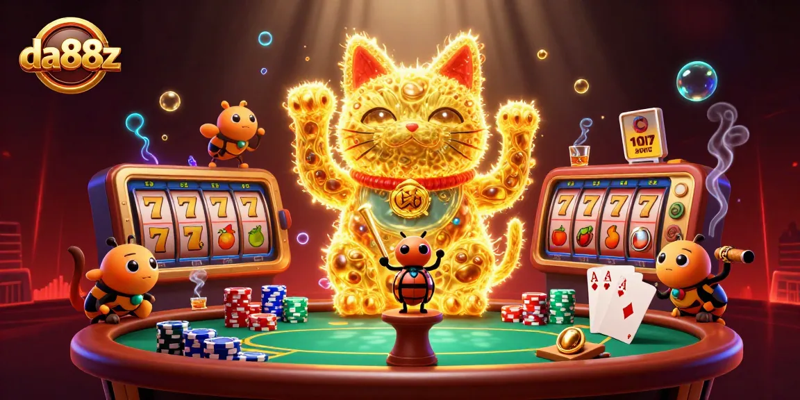 Engage in thrilling adventures at da88z with a unique illustration of vibrant casino symbols and lucky elements.