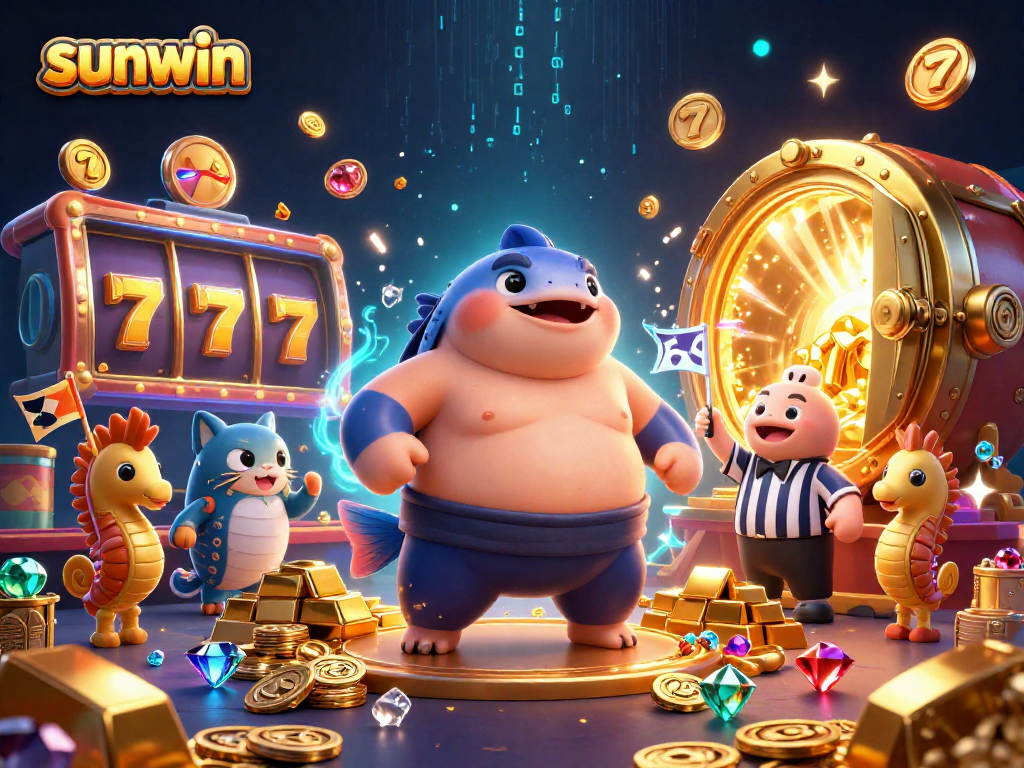 Experience the thrilling world of sunwin with a lively underwater casino scene featuring a fugu and a catfish referee.