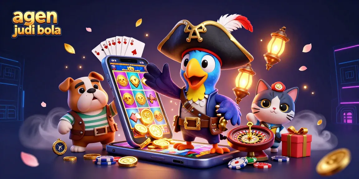 Experience thrilling action with agen judi bola as a cartoon pirate captain navigates a vibrant casino scene.
