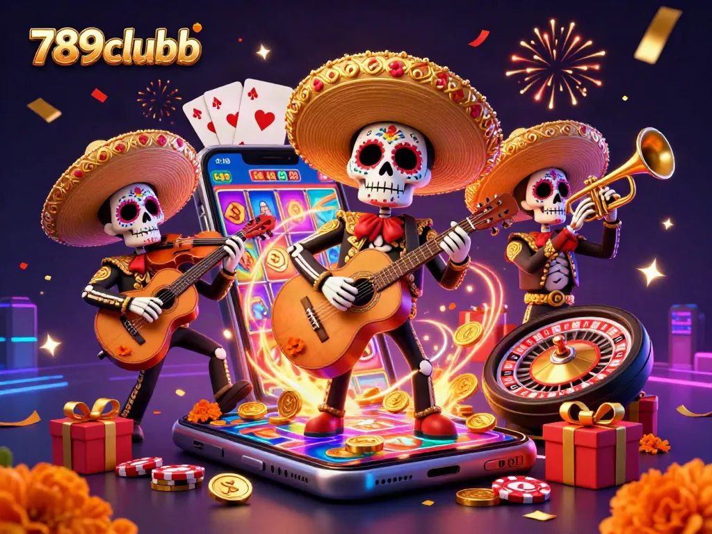 Engage with 789clubb's vibrant Day of the Dead celebration featuring casino game elements.
