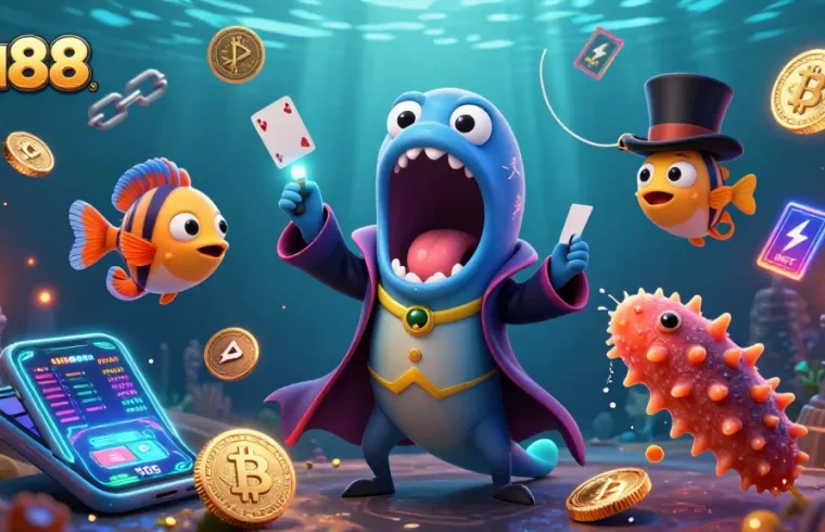 Play exciting games at ea88, featuring unique underwater characters and stunning gambling visuals.