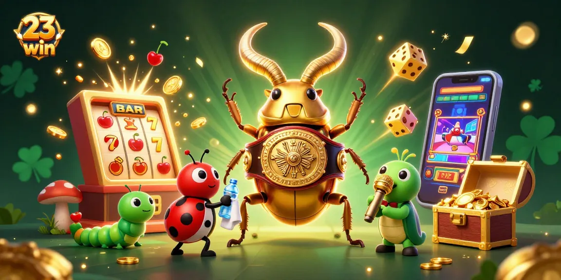 Engage in thrilling gameplay at 23win with a dynamic casino illustration featuring exciting characters and jackpots.