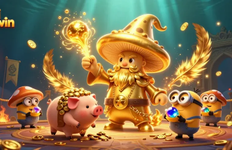 Engage in the vibrant world of tai sunwin with a wizard and treasures surrounded by magical gaming elements.