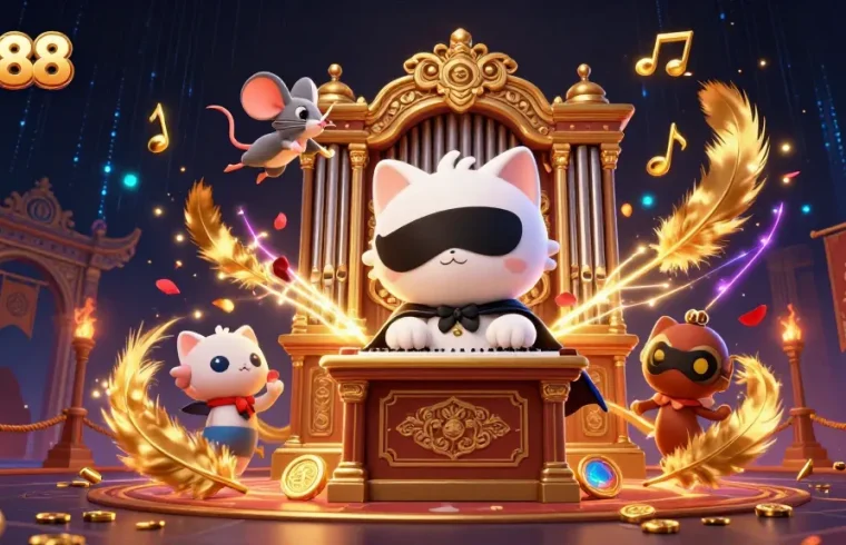 Experience the excitement of QS88 with a 3D cartoon scene showcasing casino elements and vibrant characters.
