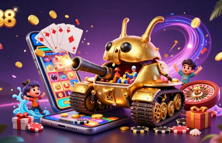 Win big at LU88 with vibrant slot games and exciting casino action in this engaging 3D illustration.