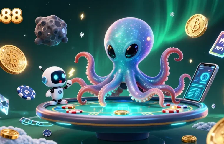 Engage with Go88's thrilling gaming ecosystem, featuring vibrant intergalactic casino elements.