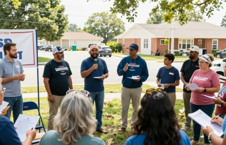 Casey Askar engaging with voters during a campaign event, showcasing community involvement and electoral enthusiasm.
